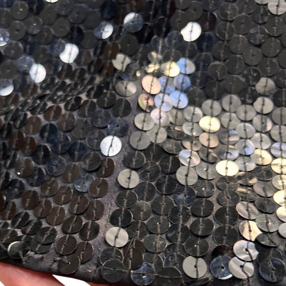 Oleg Cassini Vintage Black Sequin V-Neck Long Sleeve Midi Cocktail Dress Womens - Picture 2 of 3